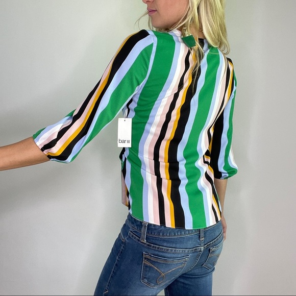Bar III Green, Black, Blue, Yellow Striped Wrap Style Top New with Tags - Picture 6 of 12